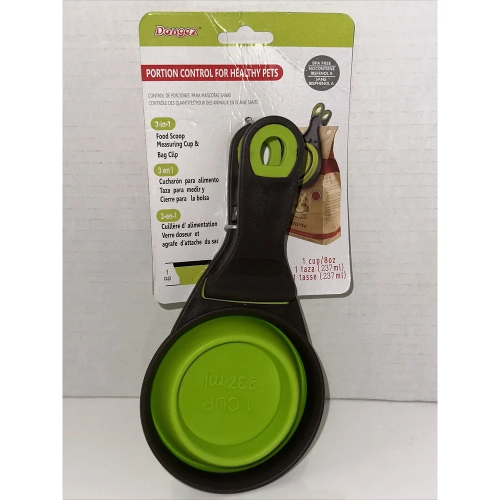 Dongez 3-in-1 Pet Food Scoop Measuring Cup Bag Clip Collapsible BPA Free DS-021